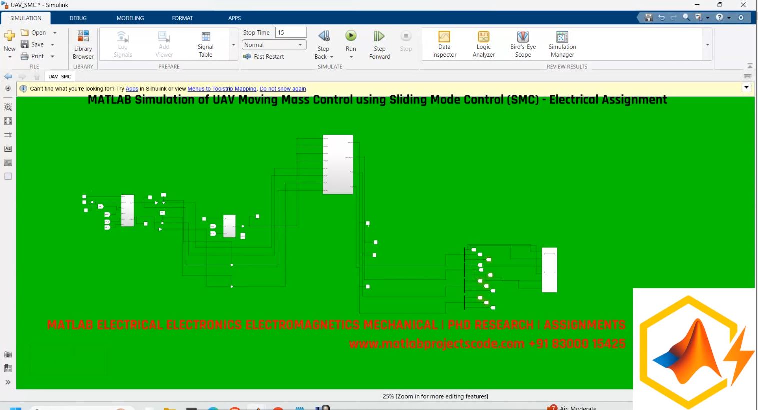 MATLAB Simulation of UAV Moving Mass Control using Sliding Mode Control (SMC) - Electrical Assignment